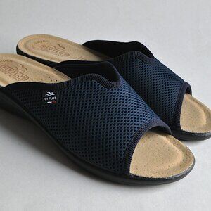 FLY FLOT Mesh Open Toe Mules Slippers Sandals Slides Navy 9 40 Anti-shock NWOB